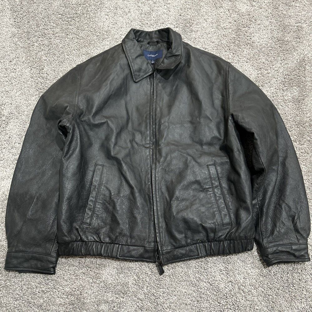 Croft & Barrow Leather Bomber Jacket Large Lined Diamond Quilted Full Zip Mens‎